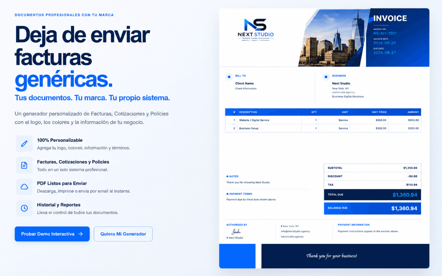 Next Studio professional invoice