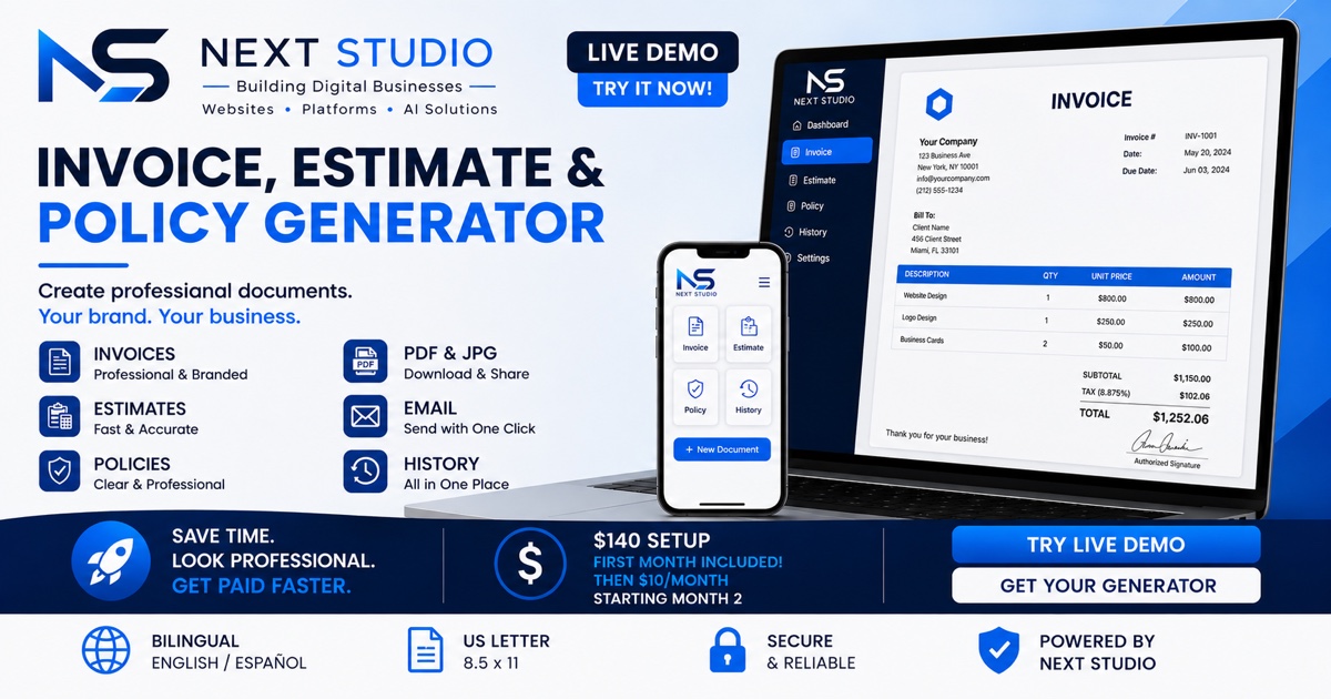 Invoice, Estimate & Policy Generator
