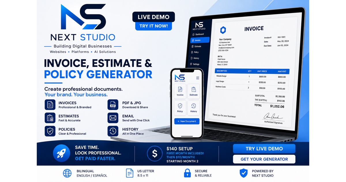 Invoice, Estimate & Policy Generator